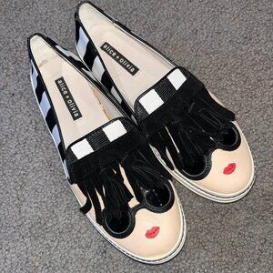 ICONIC ALICE + OLIVIA STACE FACE SLIP-ON PLATFORM SNEAKERS FRINGE BANGS  37.5